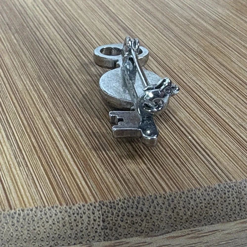 Key Brooch Silver Tone Blue Stone High School 1 1/4